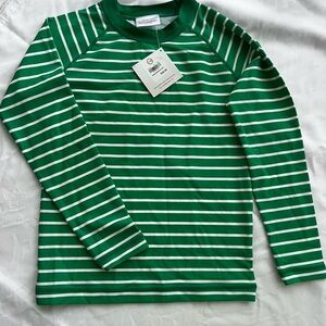 Green and White Striped Long Sleeve Hanna Andersson rash guard NWT size 8/130